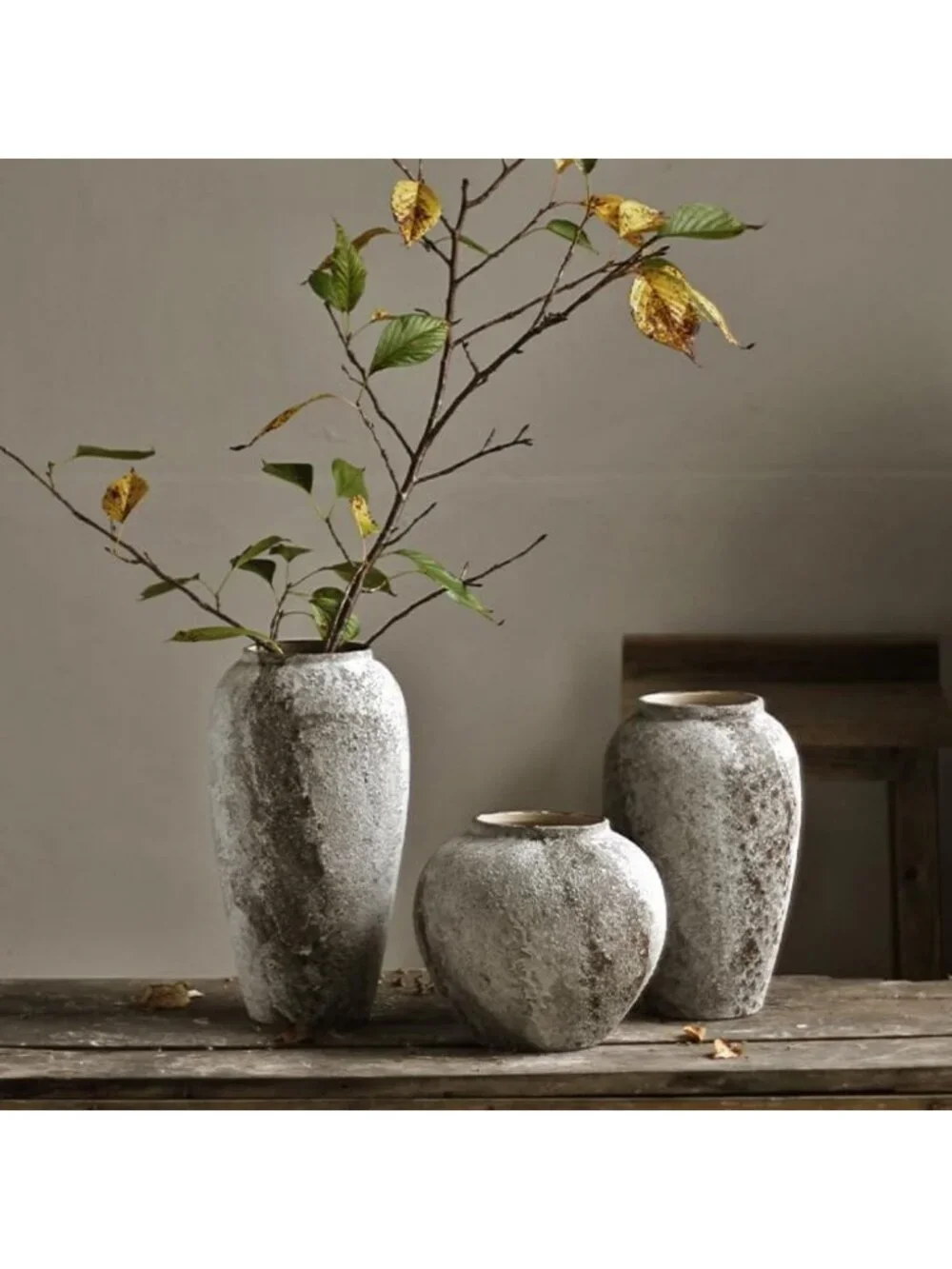 Rustic Tall Ceramic Floor Vase - Vintage Farmhouse Decor for Living Room